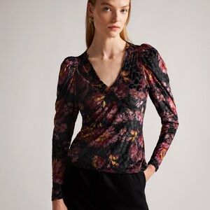 Ted Baker Ettya Plunge Neck Puff Sleeve Top